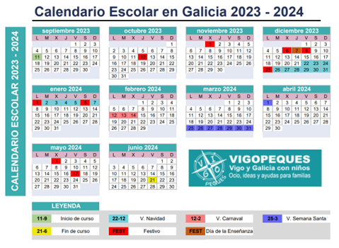 Calendario escolar Galicia 2023-2024