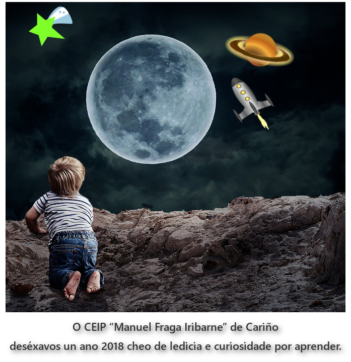 imaxe dun neno ou nena de costas observando a lúa