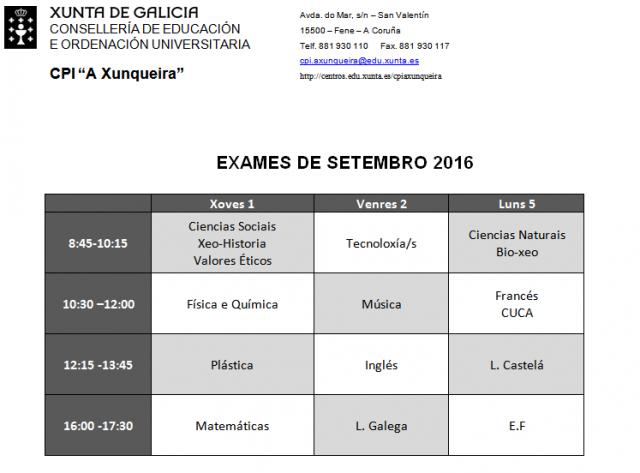 Probas extraordinarias de setembro curso 2015/16