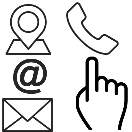 iconos de localización e de contacto por teléfono e email