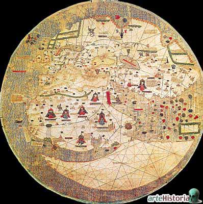 Mapamundi catalán do século XV.
Ano 1450.

O territorio que aparece na parte inferior da obra é a suposta Terra Austral, herdanza dos primeiros cartógrafos e dos mapas “de T en O”.
