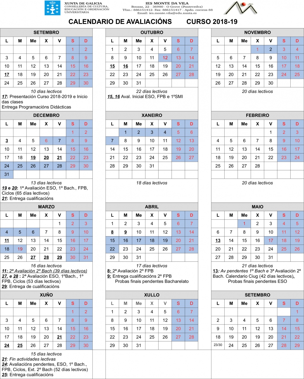 calendario escolar 2018-19