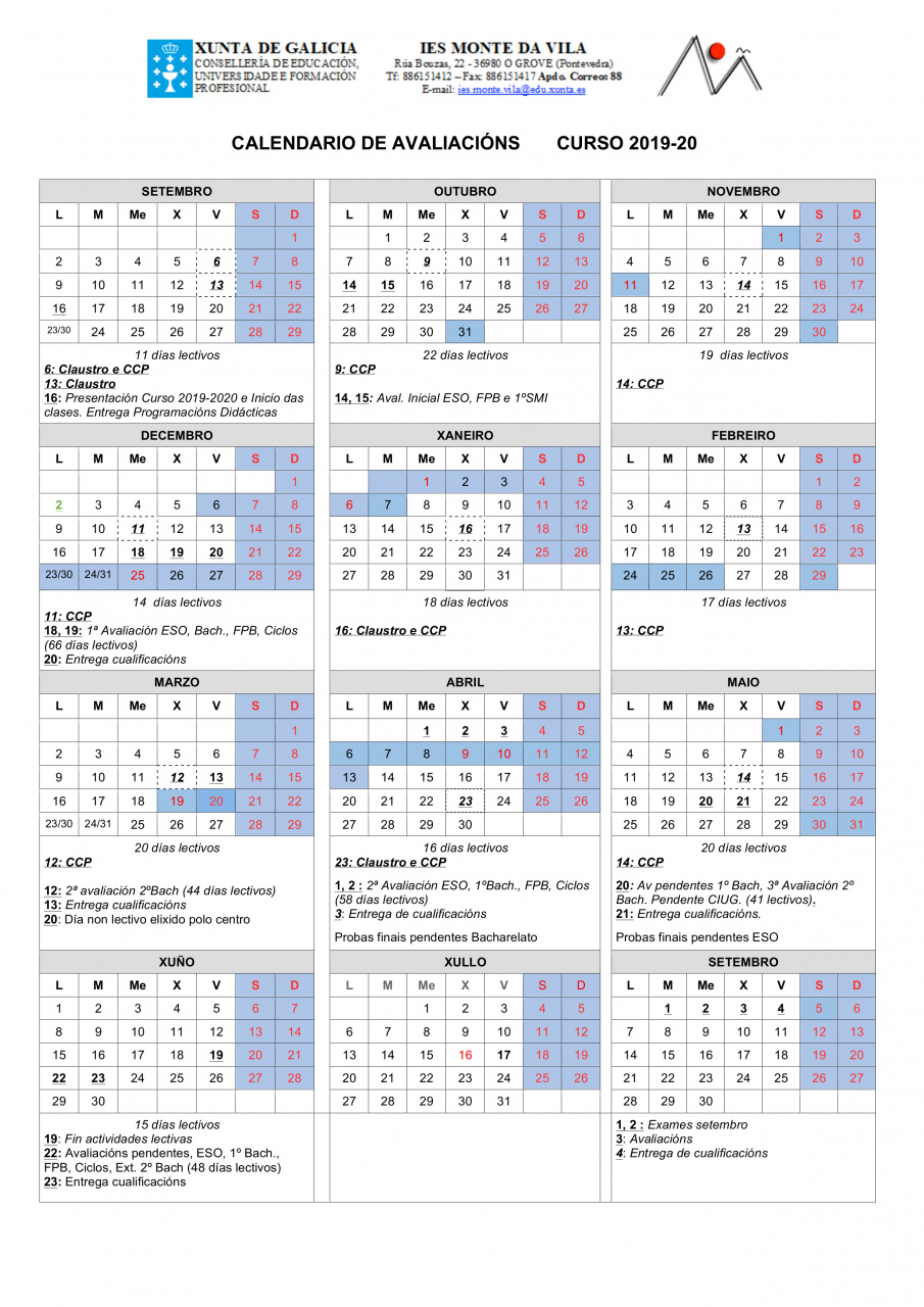 calendario escolar 2018-19