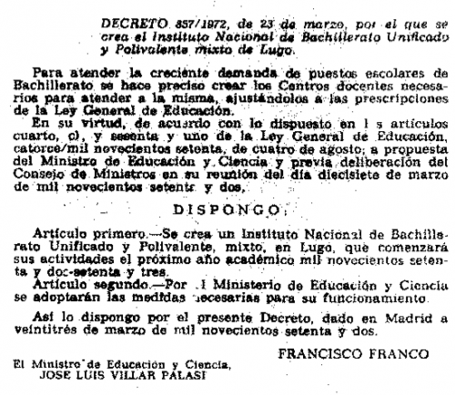 Decreto de creación do IB Mixto de Lugo