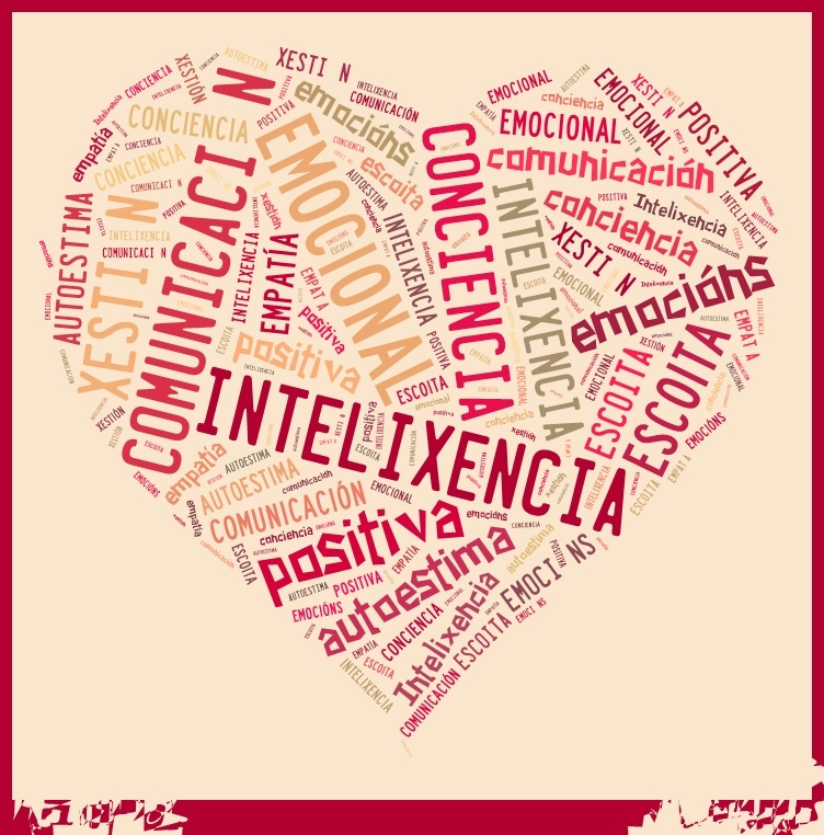corazón con palabras  intelixencia, emoción,comunicación, positiva,escoita